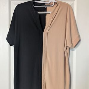 Two-Tone Black and Tan Women's Blouse